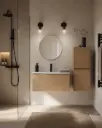 Meuble salle de bains 80 cm, 1 tiroir et colonne, Frêne foncé, Caruso