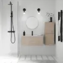 Meuble salle de bains 80 cm, 1 tiroir et colonne, Frêne foncé, Caruso