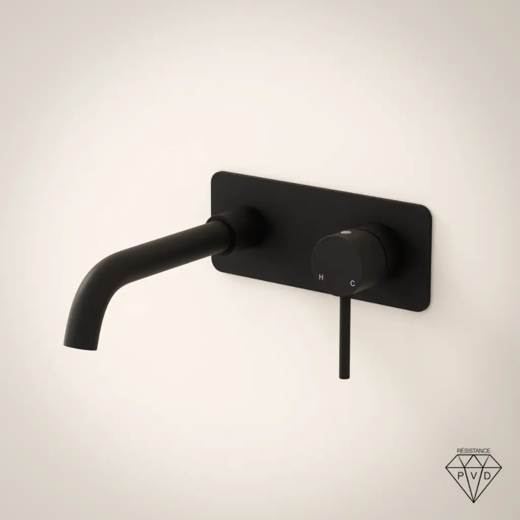 Mitigeur lavabo mural noir brossé, bec 20cm, Châtelet III