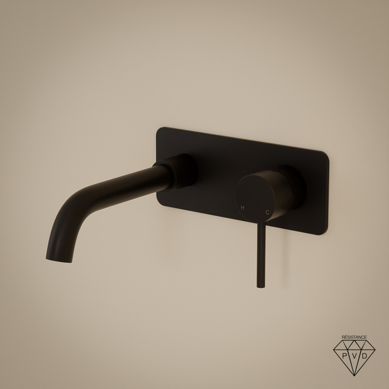 Mitigeur lavabo mural noir brossé, bec 20cm, Châtelet III