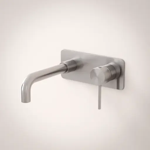 Mitigeur lavabo mural inox brossé, bec 20 cm, Châtelet III