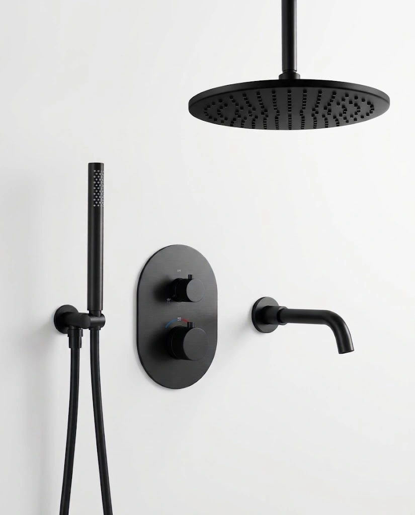Composition mitigeur bain-douche thermostatique encastré noir brossé, Châtelet