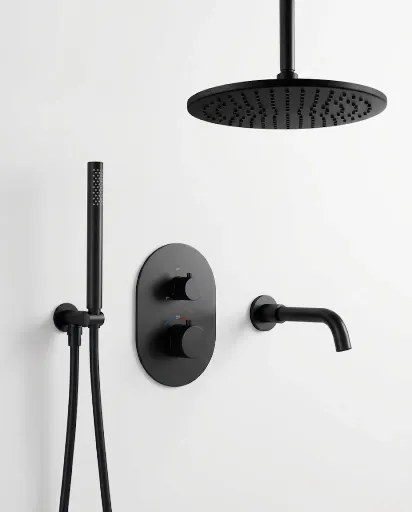 Composition mitigeur bain-douche thermostatique encastré noir brossé, Châtelet