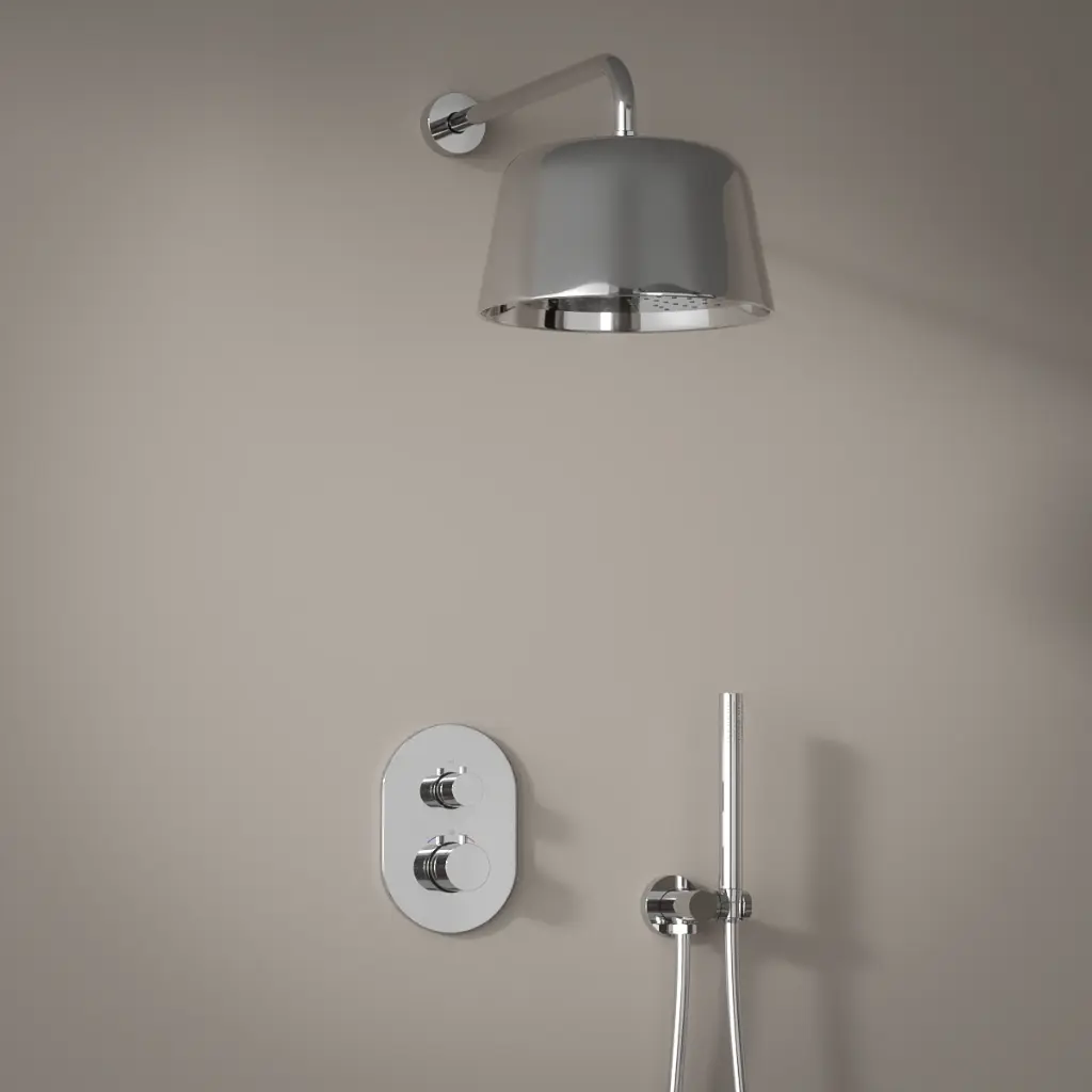 Composition mitigeur de douche encastrée avec pomme cloche inox poli, Châtelet