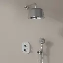 Mitigeur de douche encastrée avec pomme cloche inox poli et douchette ronde, Châtelet