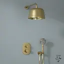 Mitigeur de douche encastrée avec pomme cloche doré brossé, douchette ronde, Châtelet