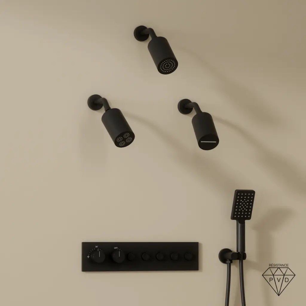 Douche thermostatique, 3 douches épaules hydromassantes, noir, Châtelet