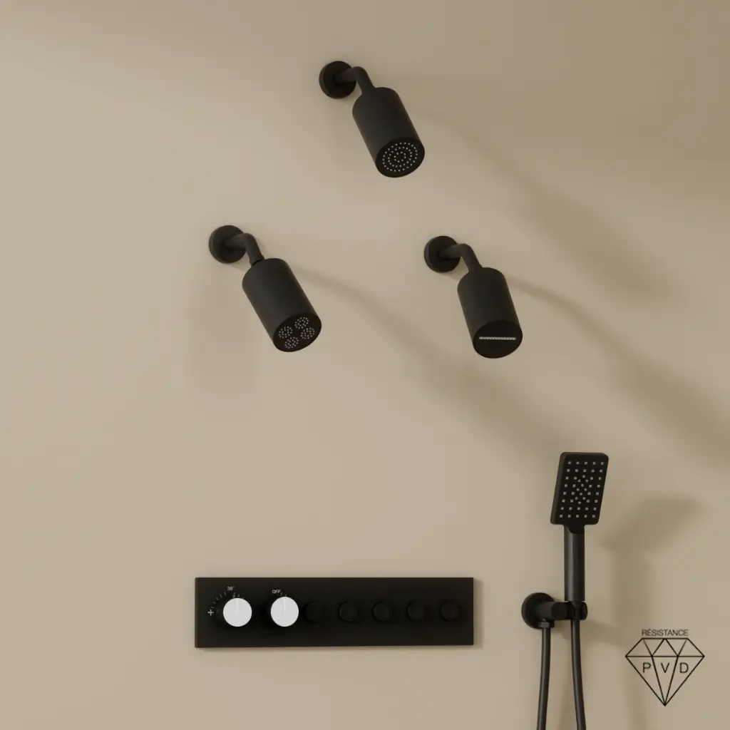 Douche thermostatique, 3 douches épaules hydromassantes, noir, Châtelet