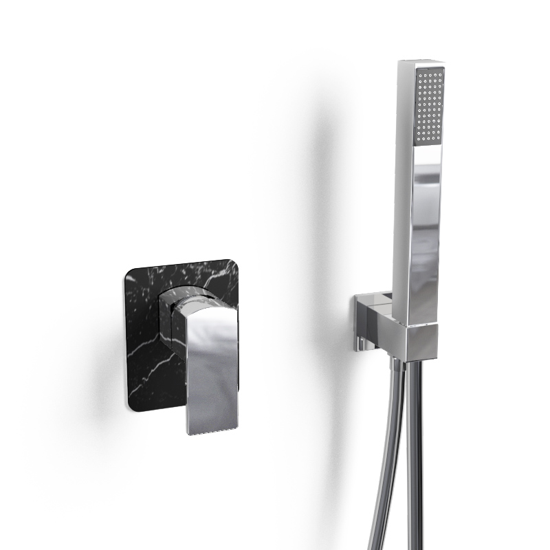 Ensemble mitigeur et set de douche, Chrome et Marbre Noir, Infinity Elements