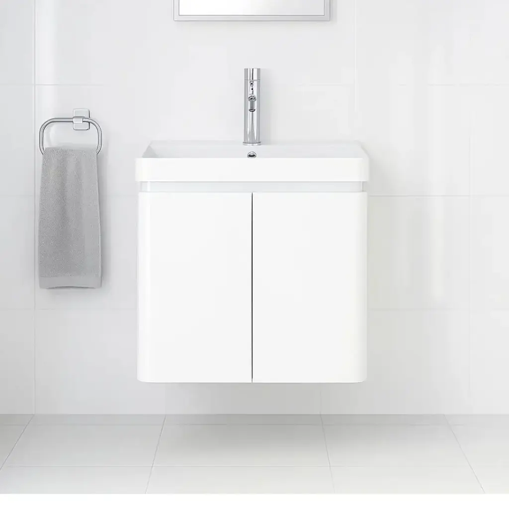 Meuble-vasque 60 x 35 cm, faible profondeur, Blanc, Eze + robinetterie Châtelet