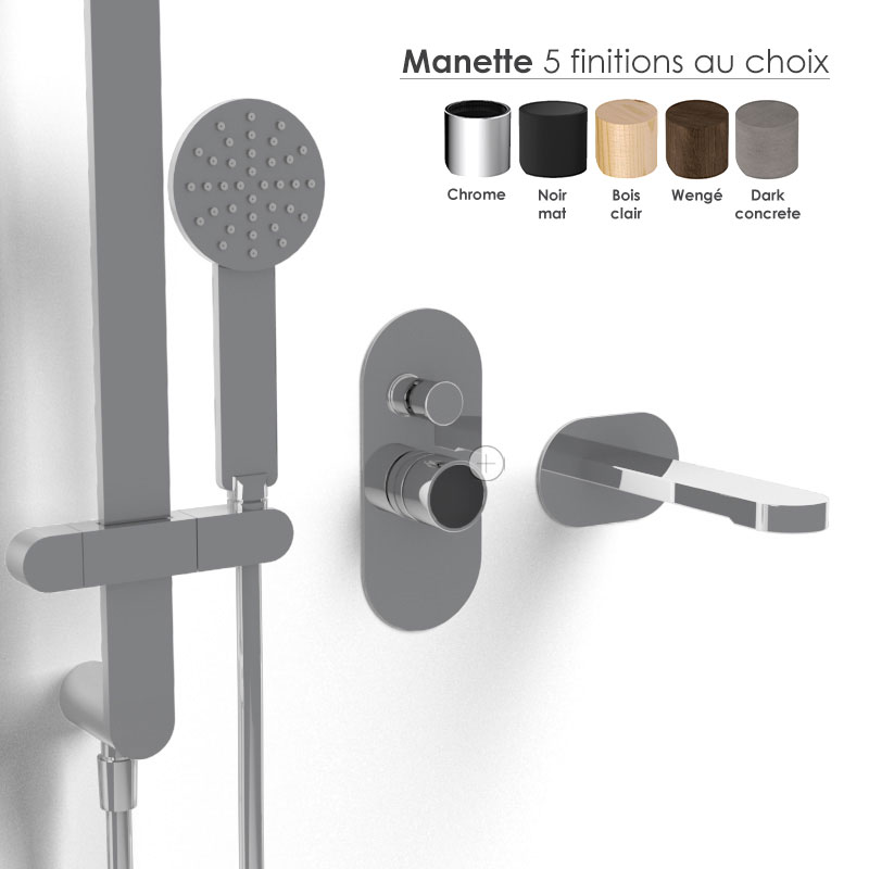 Composition mitigeur bain douche, chromé, manette personnalisable, Flow Round