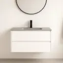 Meuble suspendu 100cm blanc mat et plan vasque verre gris 100 cm, One