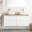 Meuble salle de bain blanc mat 140 cm, One, 6 couleurs de plateau