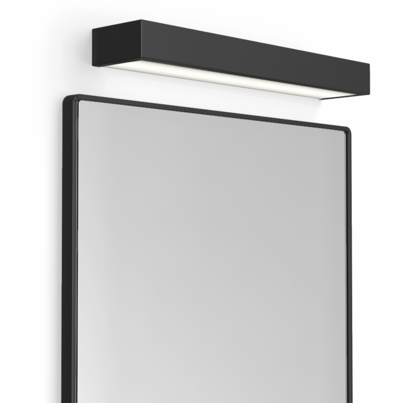 Pack miroir rectangulaire en métal noir mat, Frame, et applique box LED noir mat, Qube