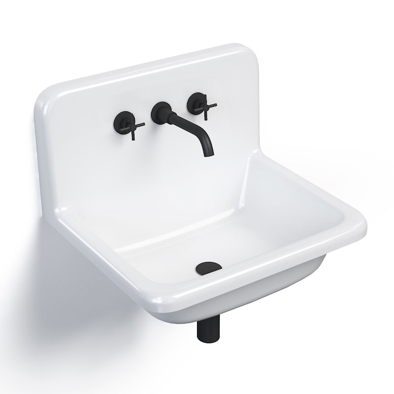 Vasque en fonte 61x51 cm, avec dosseret, blanc, School + robinet mélangeur Cross II noir mat inclus