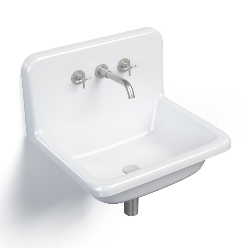 Lavabo en fonte 61x51 cm, avec dosseret, blanc, School + robinet mélangeur Cross II inox brossé inclus