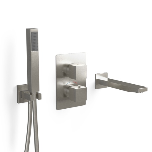 Composition mitigeur bain-douche thermostatique encastré inox brossé, Tuileries