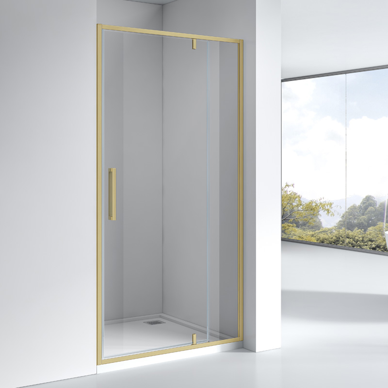 Porte de douche pivotante + fixe, Sur mesure de 93 à 165,4 cm, Doré Brossé, Arena