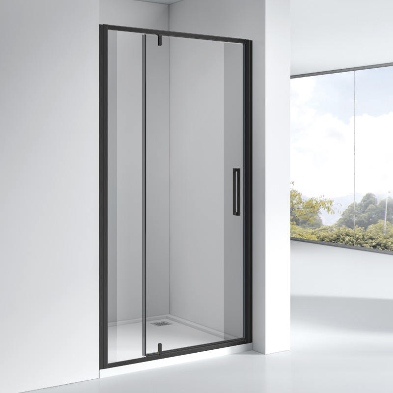 Porte de douche pivotante + fixe, Sur mesure de 93 à 165,4 cm, noir Brossé, Arena