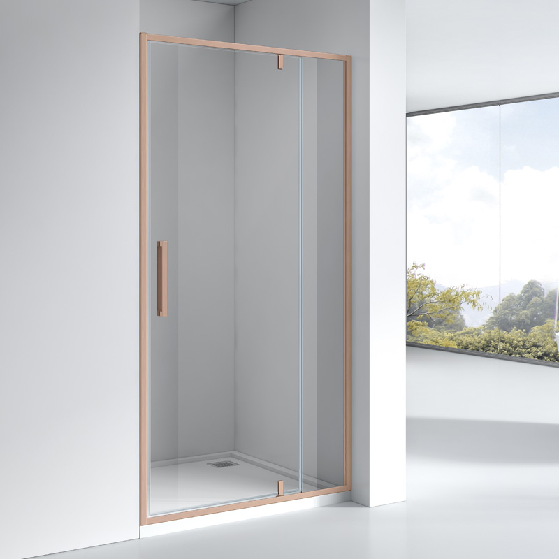 Porte de douche pivotante + fixe, Sur mesure de 93 à 165,4 cm, Doré Rose Brossé, Arena