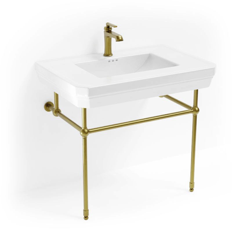 Lavabo console simple, 1 trou, pieds doré brossé, 81 cm, 1920