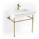 Lavabo console simple, 1 trou, pieds doré brossé, 81 cm, 1920