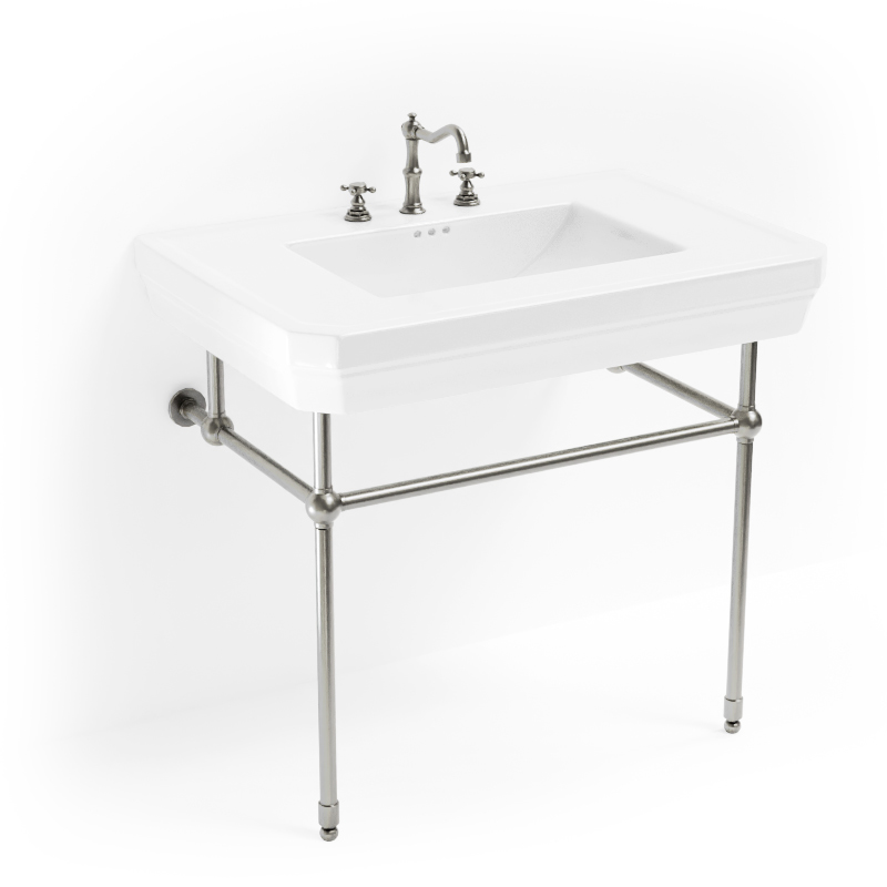 Lavabo console simple, 3 trous, pieds argent, 81 cm, 1920