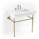 Lavabo console simple, 3 trous, pieds doré brossé, 81 cm, 1920