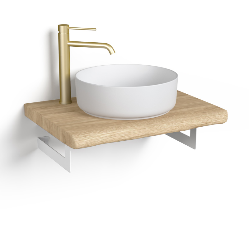 Plan-vasque 60 à 160 cm en chêne massif, finition chêne miel, coupe droite ou rustique, Source