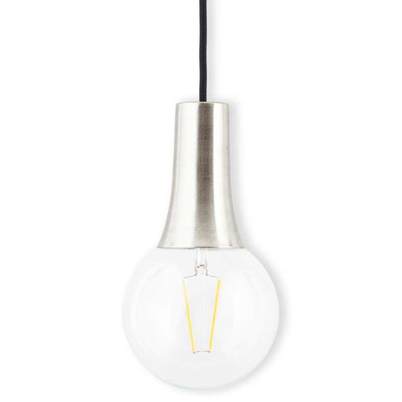 Suspension design chromé mat avec ampoule ronde transparente