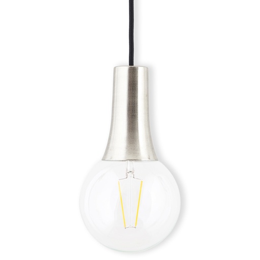 Suspension design chromé mat avec ampoule ronde transparente