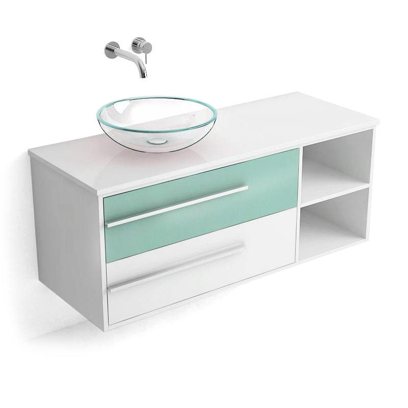 Meuble de salle de bain suspendu blanc 120 cm, pour vasque à poser, Tropcoul