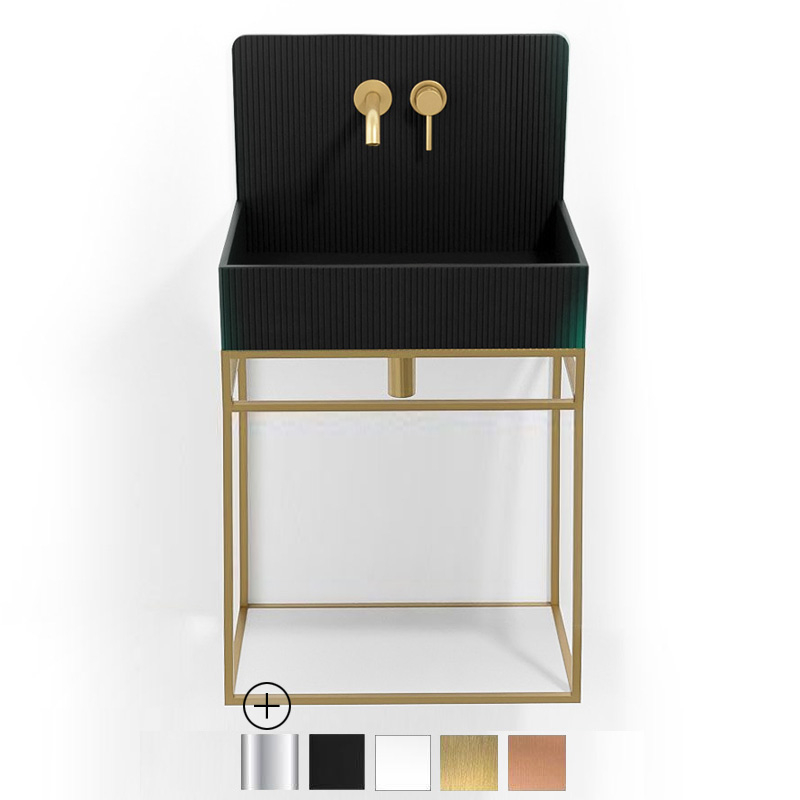 Lavabo structure suspendue 60x38 cm, aspect béton noir, Roneo