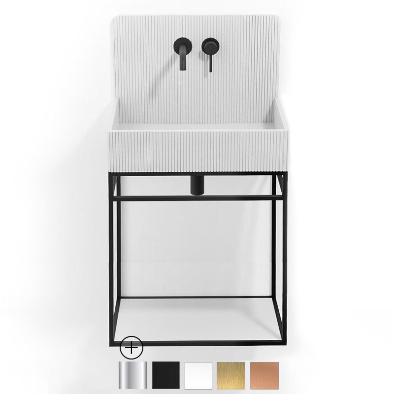 Lavabo structure suspendue 60x38 cm, aspect béton blanc, Roneo