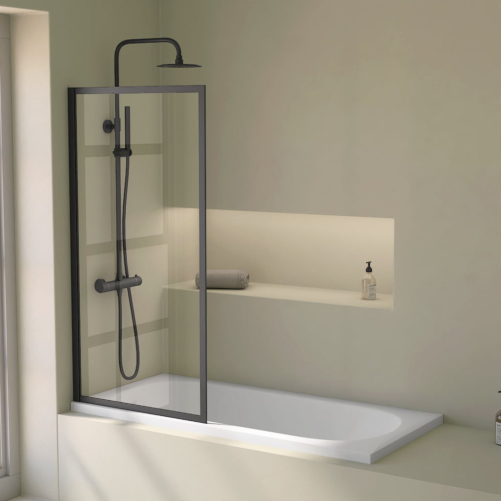 Pare-baignoire fixe 70x140 ou 80x140 cm, profilé noir, Indus