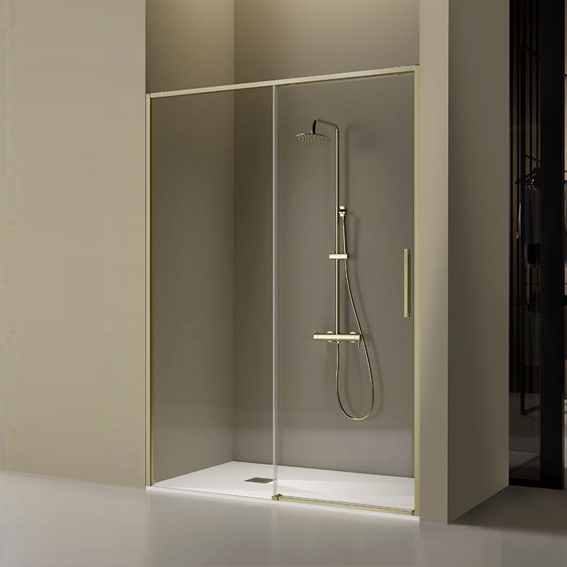 Porte de douche coulissante sur mesure, de 106 à 182.6cm, profilé doré mat, Delta
