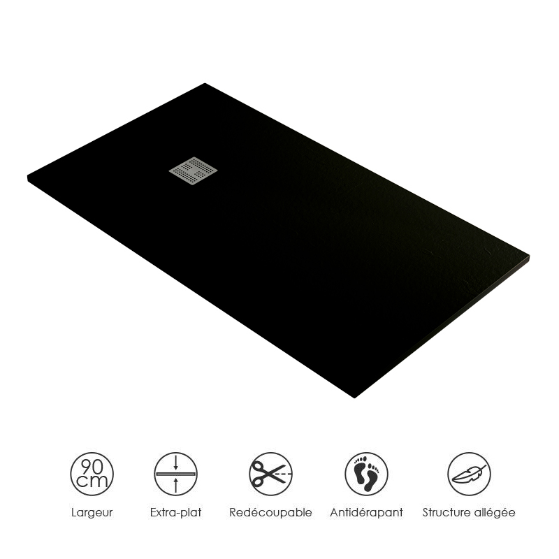 Receveur de douche, 90 x120,  200cm, Noir, Nuance