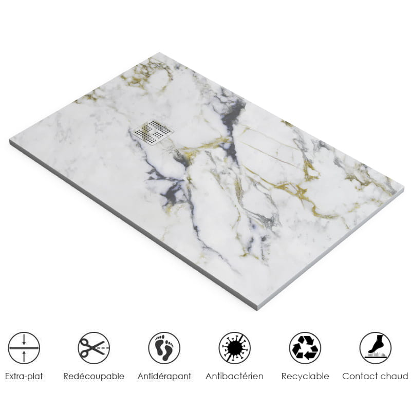 Receveur de douche, 90 x140,  160, 200cm, aspect Carrara, Nuance