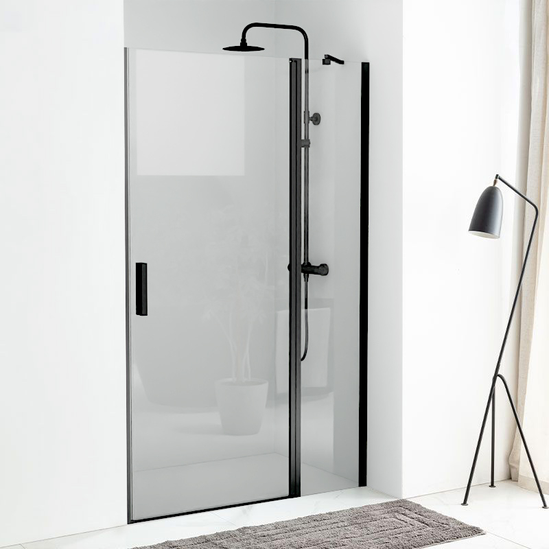 Porte de douche pivotante + fixe de 80 à 120cm Noir mat, Padel