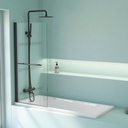 Pare-baignoire fixe avec porte-serviettes, 70 ou 80 x 140 cm, profilé noir mat, Palma 2