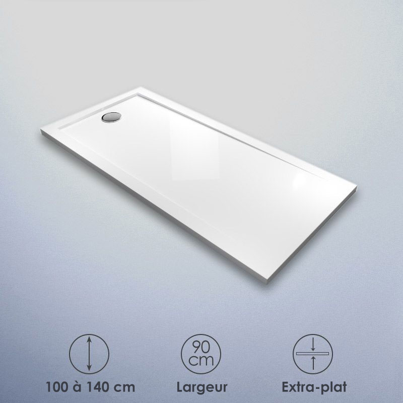 Receveur de douche 90x100, 120 ou 140 cm, acrylique, Bora