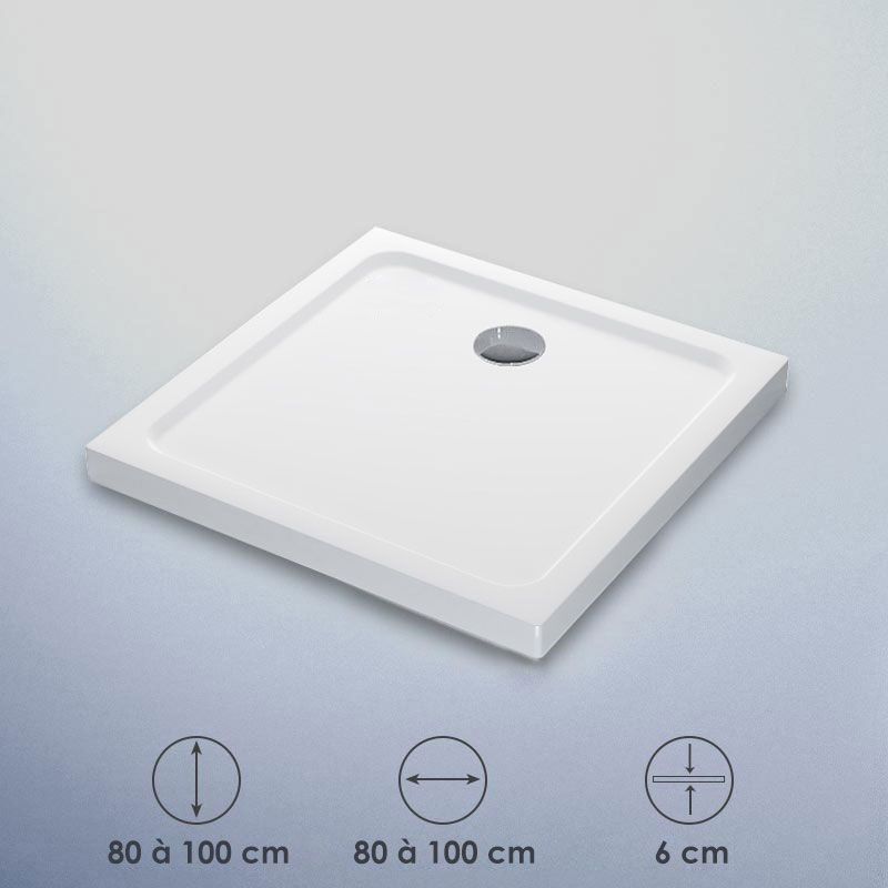 Receveur de douche 80x80, 90x90 ou 100x100 cm, acrylique, Bora