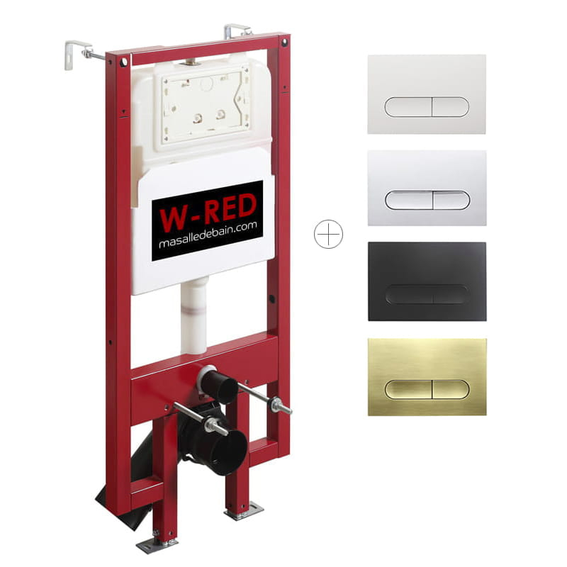 Bati-support EXTRA PLAT universel, plaque de déclenchement double touche rectangulaire W-RED