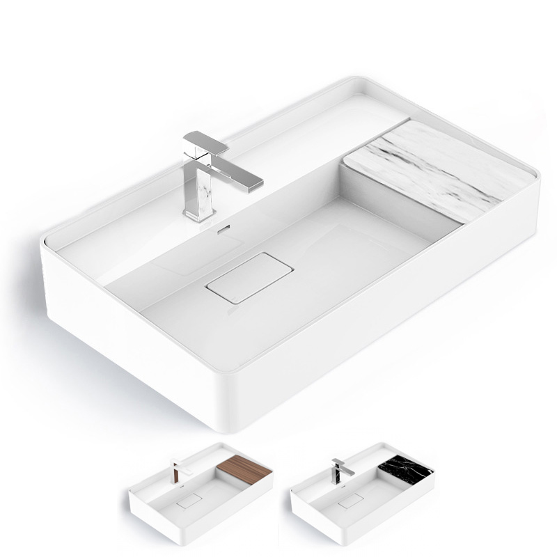 Lavabo vasque en résine minérale 80cm, tablette aspect marbre, Infinity Elements