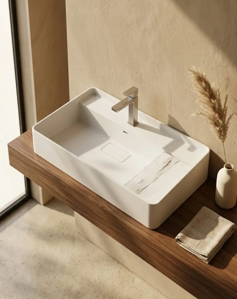 Lavabo vasque en résine minérale 80cm, tablette aspect marbre, Infinity Elements