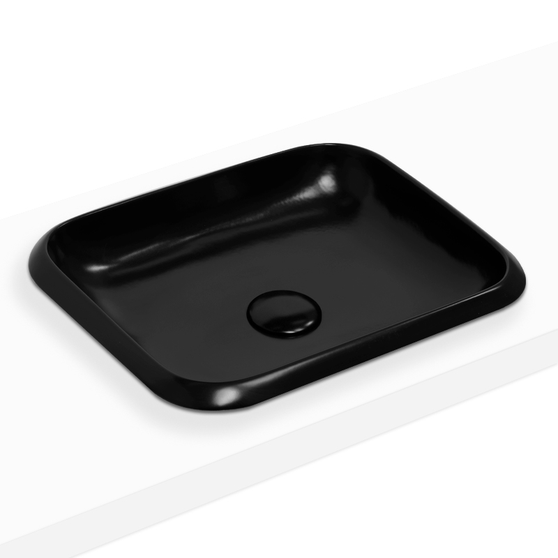 Vasque à encastrer par dessus 53x42 cm rectangulaire céramique noir mat, Aline