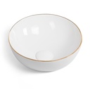 Vasque à poser 41 x 37 x 19.5 cm ronde, céramique, Blanc brillant avec liseré or, made in France, Fil