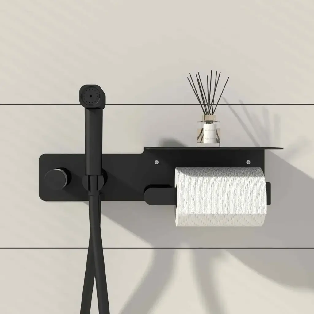 Set Douchette hygiénique avec porte rouleau Noir mat Châtelet
