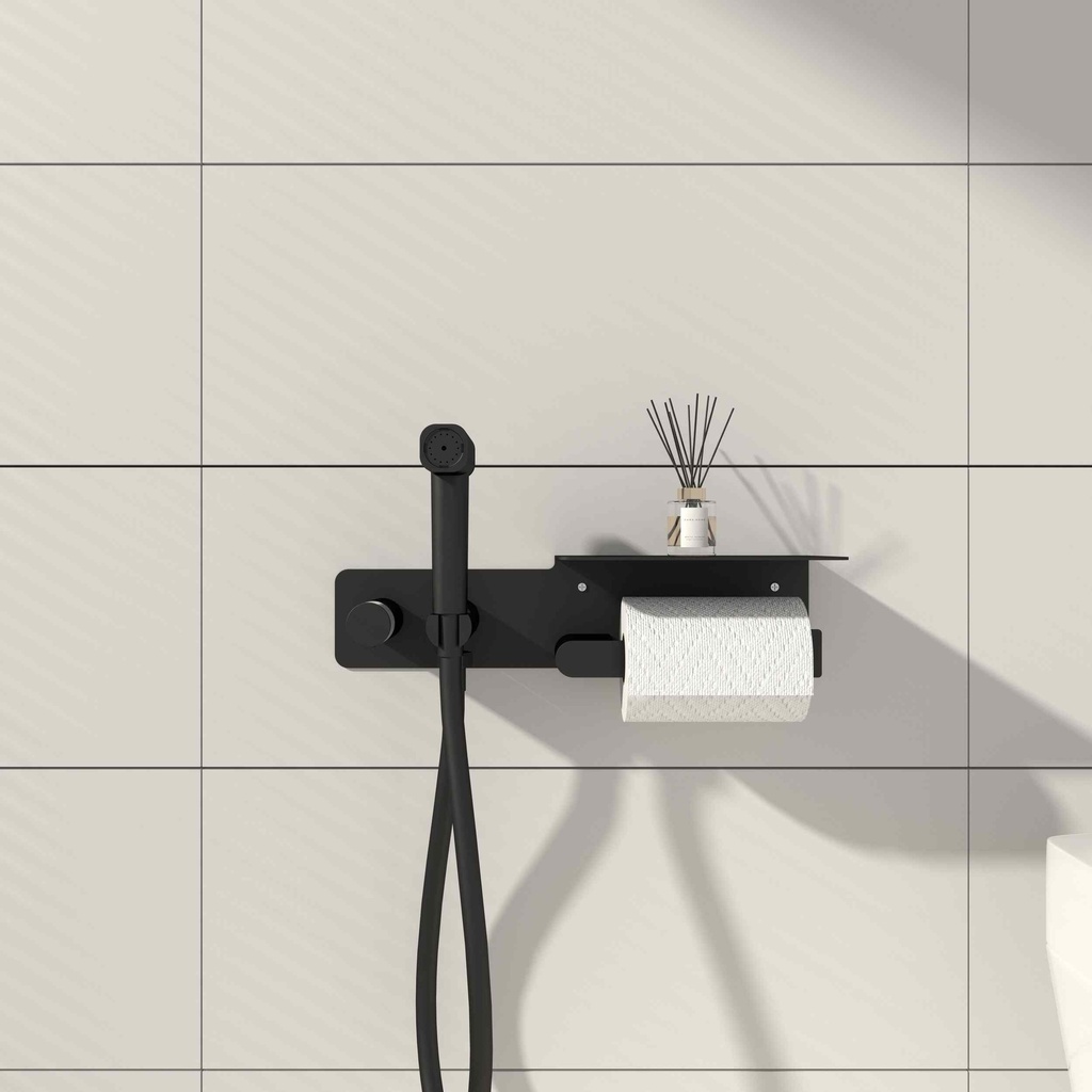 Set Douchette hygiénique avec porte rouleau Noir mat Châtelet