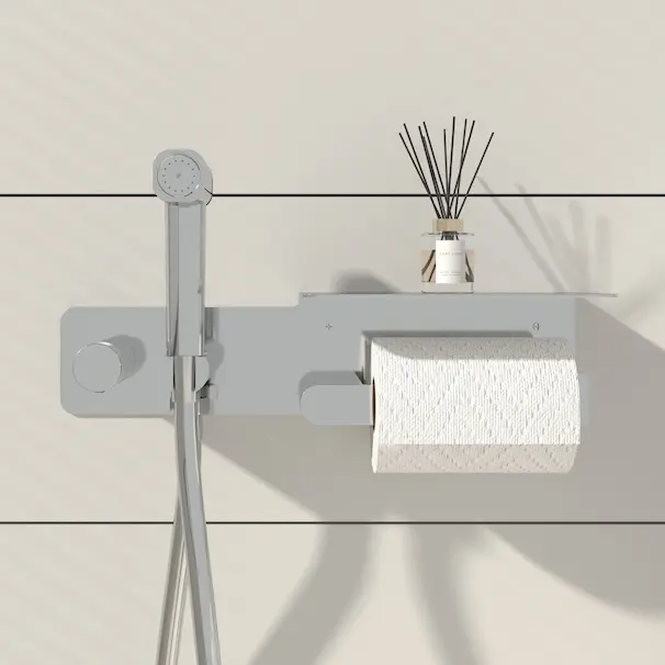 Set Douchette hygiénique avec porte rouleau Chrome Châtelet